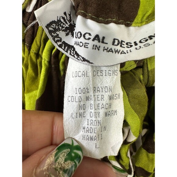 Local Design Hawaiian Drawstring Self Front Tie Neckline A-Line Hi Lo Blouse L - Picture 6 of 6